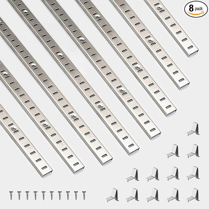 Adjustable Shelf Bracket 40 Inch 8 Pack Silver Shelf Pilaster Strips Shelf Rail Shelf Track Adjustable Wall Shelves and Supports for Cabinet Closet Organization