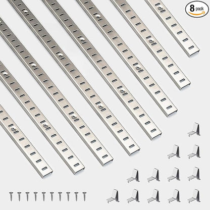 Adjustable Shelf Bracket 40 Inch 8 Pack Silver Shelf Pilaster Strips Shelf Rail Shelf Track Adjustable Wall Shelves and Supports for Cabinet Closet Organization