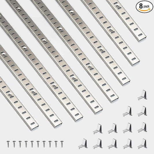 Adjustable Shelf Bracket 40 Inch 8 Pack Silver Shelf Pilaster Strips Shelf Rail Shelf Track Adjustable Wall Shelves and Supports for Cabinet Closet Organization