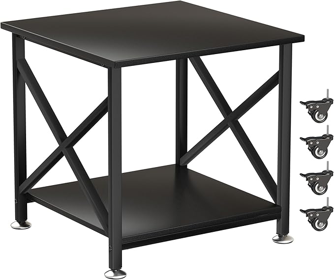 Printer Stand, 23.6 x 23.6 Inches Large Printer Stand with Storage Shelf, 2 Tier Printer Table for Home Office, Rolling Printer Cart with Industrial Wheels, Mini Fridge Stand Table, Black