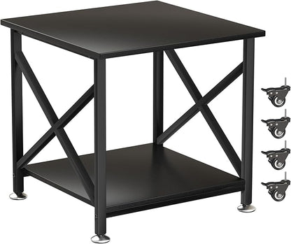Printer Stand, 23.6 x 23.6 Inches Large Printer Stand with Storage Shelf, 2 Tier Printer Table for Home Office, Rolling Printer Cart with Industrial Wheels, Mini Fridge Stand Table, Black