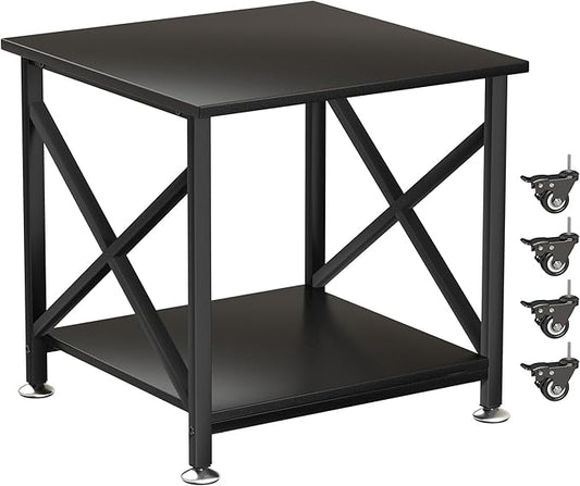 Printer Stand, 23.6 x 23.6 Inches Large Printer Stand with Storage Shelf, 2 Tier Printer Table for Home Office, Rolling Printer Cart with Industrial Wheels, Mini Fridge Stand Table, Black