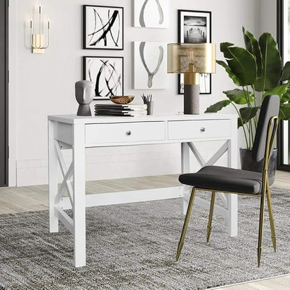 ChooChoo Computer Desk Study for Home Office, Modern Simple 40 Inches Desk with Drawers, Makeup Vanity Console Table, White