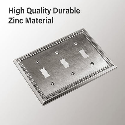Henne Bery Sunken Pearls Heavy Duty Decorative Wall Plate Switch Plate Outlet Cover (Triple Toggle, Heirloom Silver)