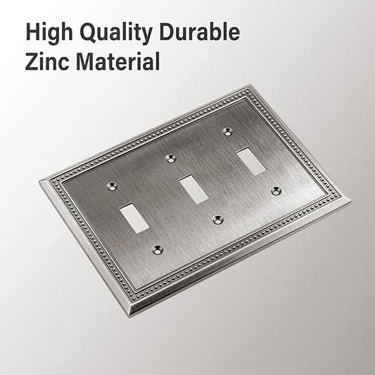 Henne Bery Sunken Pearls Heavy Duty Decorative Wall Plate Switch Plate Outlet Cover (Triple Toggle, Heirloom Silver)