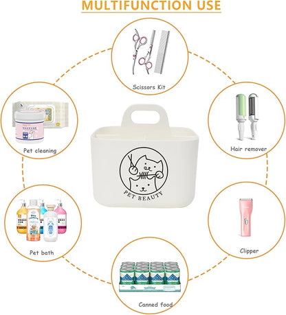 Dog Storage Organizer for Grooming Supplies,4-Compartment Caddy for Dog Cat Grooming Kit,Pet Stuff Storage,Ieal for Shampoo,Trimmer,Clipper,Combo,Brush-Modern Minimalist White
