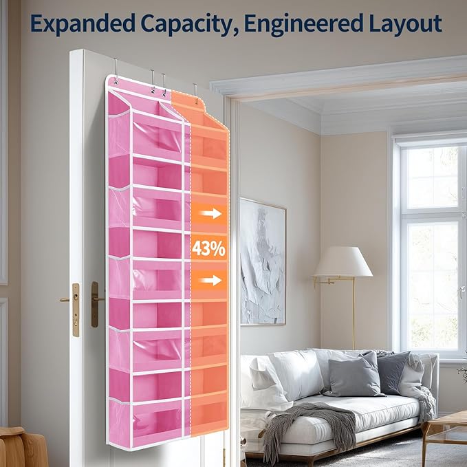 Yecaye 5-Tier Over The Door Organizer Dual-Column, 80lbs Load Stuffed Animal Storage of 10 Compartments, Heavy Duty Door Organizer Hanging for Bedroom Closet Dorm Bathroom Pantry, Macaron Pink