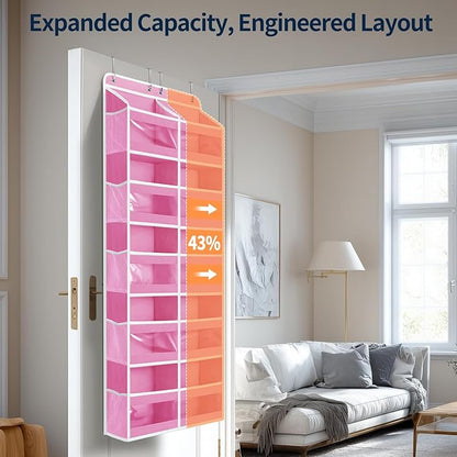 Yecaye 5-Tier Over The Door Organizer Dual-Column, 80lbs Load Stuffed Animal Storage of 10 Compartments, Heavy Duty Door Organizer Hanging for Bedroom Closet Dorm Bathroom Pantry, Macaron Pink