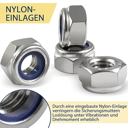 90 Pack M8-1.25mm Nylon Insert Locknuts,304 Stainless Steel A2-70 Lock Nuts,Standard Metric Thread Nylock Nuts for Bolts