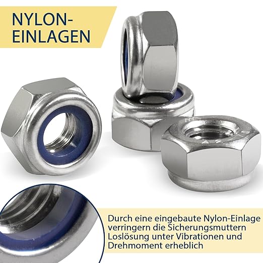 240 Pack M4-0.7mm Nylon Insert Lock Nuts，304 (A2-70) Stainless Steel Locknuts，Standard Metric Thread Nylock Nuts