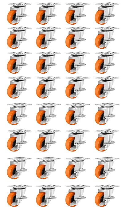 Caster Wheels, 3 Inch Casters Pack of 32,Locking Castors with Polyurethane,Plate Swivel Castors Wheels for Furniture Carts,Workbench