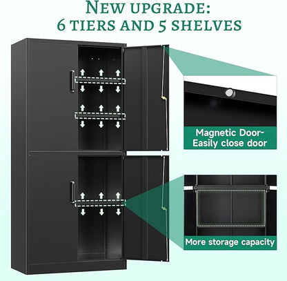 Letaya Metal Storage Cabinet with Lock Door, Adjustable Shelf Steel Cabinets for Office, Home,Pantry,Kitchen,Garage Utility Cabinet (4 Door-Black)