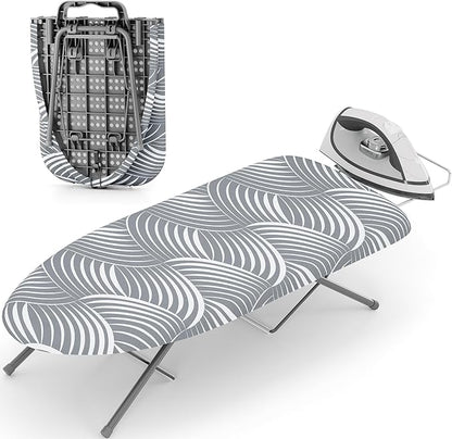 KINGBOARD Tabletop Ironing Board, Small Ironing Boards with Iron Rest, Folding Iron Board, Extra Thick Cover, Portable Tabletop Ironing Board with Non-Slip Feet, 30x12 Grey and White