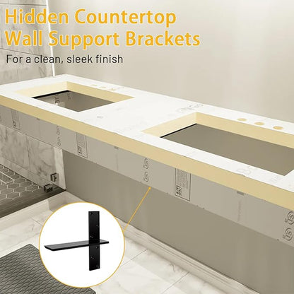 3/8" Thick Heavy-Duty Floating Shower Bench Brackets - 14" L x 2.5" W Wall Mount Bracket, Free Hanging T Shelf Support Brackets for Vanity, Granite Countertops, Dishwashers,Bench Seats (2-Pack)