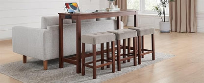 59" Power Outlet Mid Century Console Table, Slim Console Table with Solid Wood Frame, Long Narrow Console Tables for Living Room & Kitchen, Cherry