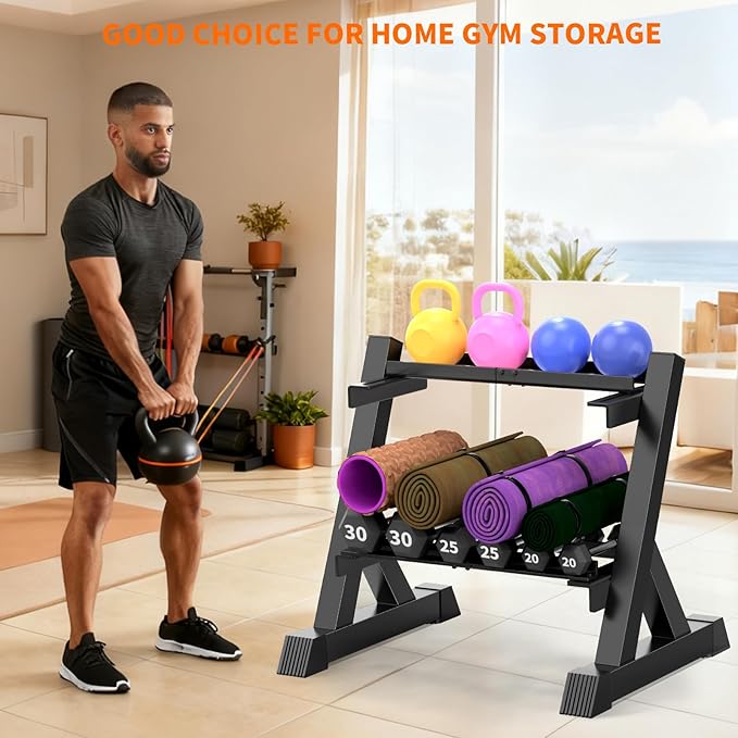 TomCare Dumbbell Rack Stand Only, 2-Tier 33 IN Length Adjustable Weight Rack for Home Gym Heavy-Duty Metal Weight Stand Holder for Dumbbells, Kettlebells, 360 lb Capacity (Dumbells not included)