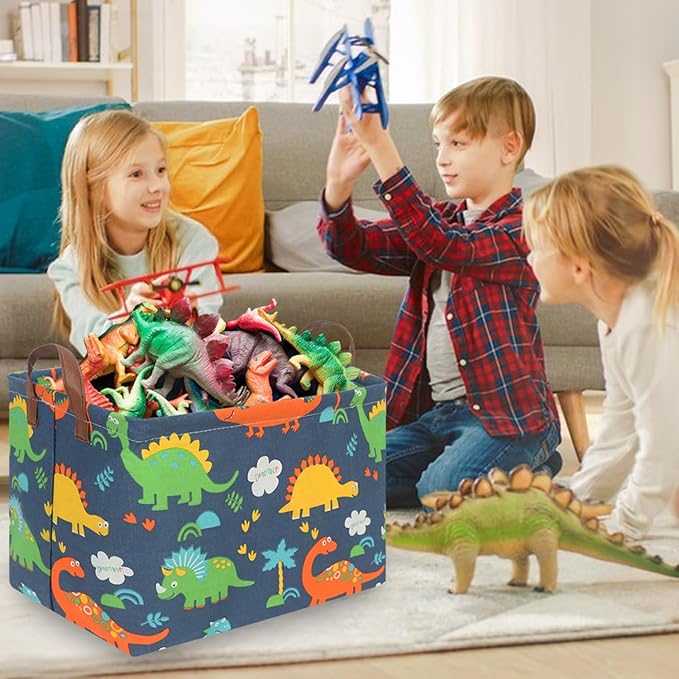 FXOLCSHE Easter Dinosaur Basket for Boys,Nursery Hamper,Waterproof folding laundry basket,Easter Gift Basket Empty,Baby Laundry Hamper,Dinosaur Room decor(Forest Dinosaurs)