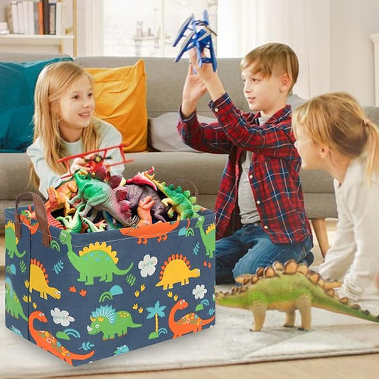 FXOLCSHE Easter Dinosaur Basket for Boys,Nursery Hamper,Waterproof folding laundry basket,Easter Gift Basket Empty,Baby Laundry Hamper,Dinosaur Room decor(Forest Dinosaurs)