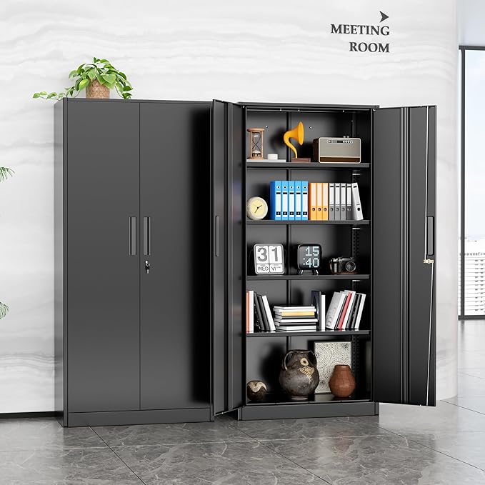 INTERGREAT Metal Storage Cabinet, 72” H Storage Cabinet with Doors and Adjustable Shelves for Office, Home, Garage, Pantry (Assembly Required, Black)