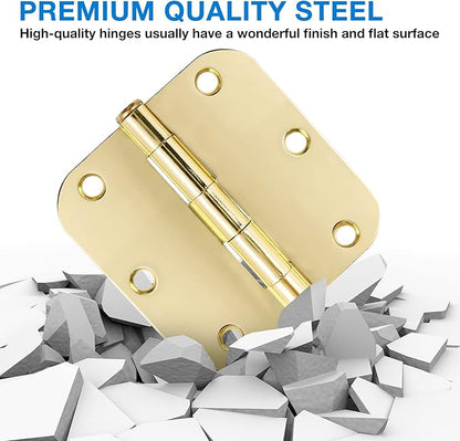 Door Hinges Polished Brass 3.5 Inch Door Hinges Gold 30 Pack 5/8" Radius Corners 3-1/2 Interior Door Hinges for Doors Bedroom Yellow Shiny Luxury Residential Door Hardware Bright Brass Hinge
