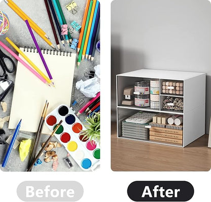 Desk Drawer Organizer, Stackable Storage Drawers, Plastic White Desk Organizers Great for Makeup Storage Bathroom Organization Accessories Etc - Large 1 Drawers (White)