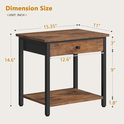 Printer Stand with Storage Drawer, 2-Tier Under Desk Printer Table, Shelf for Home Office, Living Room, Bedroom, Bathroom,Brown