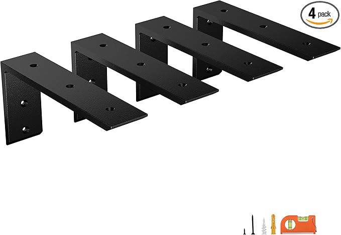 4-Pack 8 Inch Countertop Support Brackets, Heavy Duty L Brackets for Quartz/Wood/Laminate/Granite Countertops | 3/8" Thick Metal Steel | Frosted Black Powder Coated