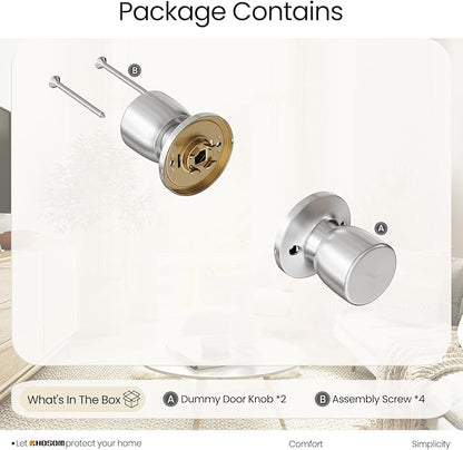 HOSOM 2 Pack Dummy Door Knobs, Keyless Closet Door Knobs Satin Nickel Dummy Door Handle, Exterior/Interior Door Knob, Individual Non-Turning Dummy Door Knob Single Side