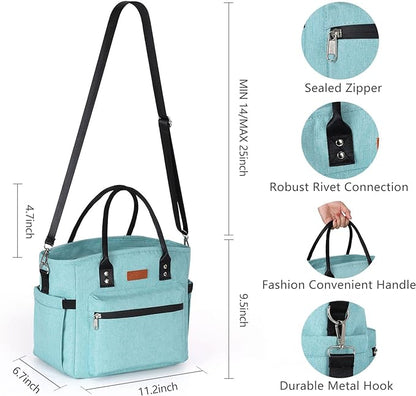 Insulated Lunch Bag for Women Men,Adult Lunch Box for Women with Adjustable Shoulder Strap,Portable Large Lunch Tote Bag for Office Work Picnic Beach,Reusable Lunch Cooler Bag