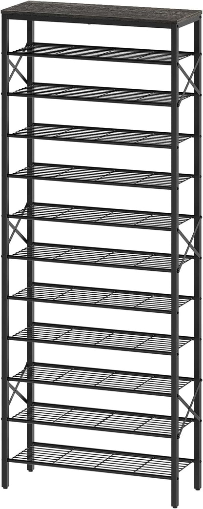12 Tier Shoe Rack, Large Capacity Shoe Storage Organizer Holds 48 Pairs, Sturdy and Stable, for Entryway, Hallway, Closet, Dorm Room, Charcoal and Black SS12BC
