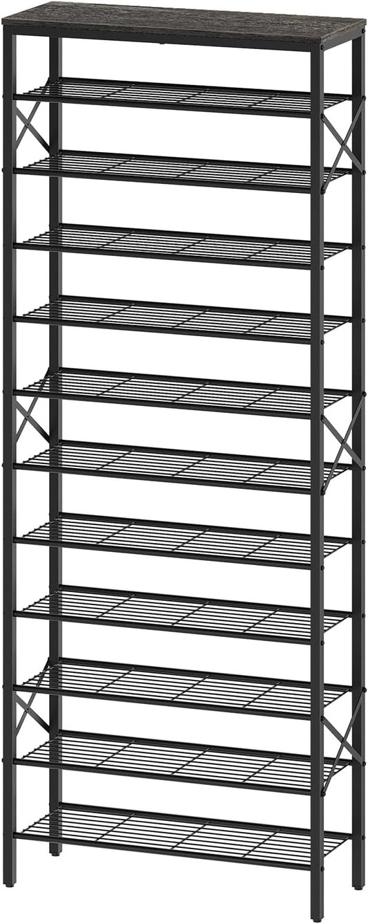 12 Tier Shoe Rack, Large Capacity Shoe Storage Organizer Holds 48 Pairs, Sturdy and Stable, for Entryway, Hallway, Closet, Dorm Room, Charcoal and Black SS12BC