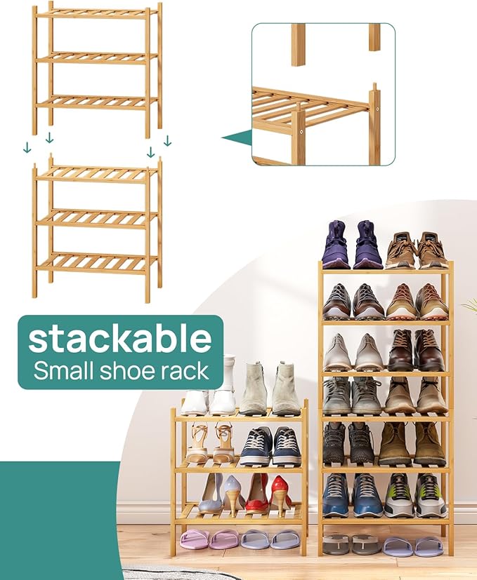 Small Shoe Rack, 3-Tier Shoe Rack for Entryway, Bamboo Wood Shoe Shelf for Closet & Hallway, Long 17.2IN | Beautiful | Functional | Sturdy | Durable