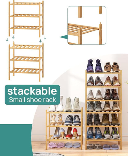 Small Shoe Rack, 3-Tier Shoe Rack for Entryway, Bamboo Wood Shoe Shelf for Closet & Hallway, Long 17.2IN | Beautiful | Functional | Sturdy | Durable