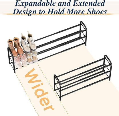 ENJOYBASICS Expandable Shoe Rack, 46.5'' Wide - 20 Pairs Adjustable Shoe Organizer Shelf for Closet, 3-Tier Black Metal Free Standing Shoe Rack Storage for Small Space, Entryway