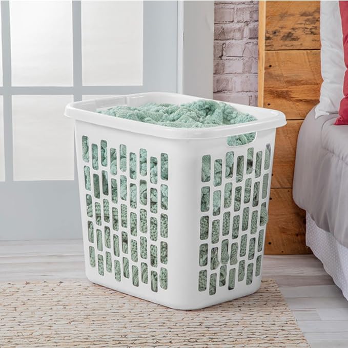 Sterilite Ultra Easy Carry Plastic Dirty Clothes Laundry Basket Hamper with Integrated Handles and Ventilation Holes, White (16 Pack)