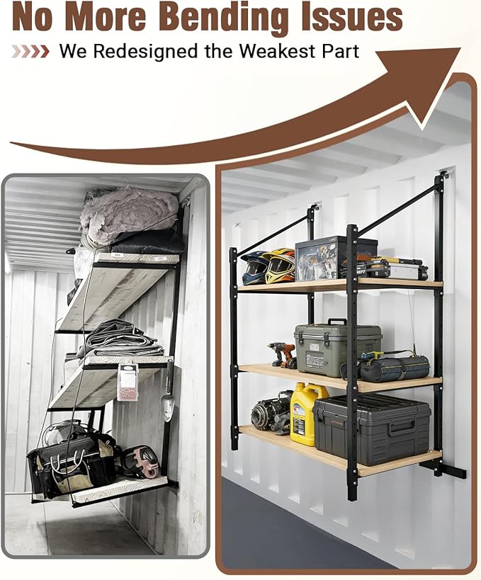Heavy Duty Shipping Container Shelving Brackets, 3-Layer Cargo Container Shelves Shelf for DIY Storage System, Steel Rack Support for Tools Equipment Garage Farm Workshop, Sets of 4