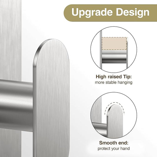 pickpiff Adhesive Towel Hooks for Bathroom: 20LB Extra Strong Wall Hanger for Shower Kitchen RV Dorm Apartment, Silver 8 Pack