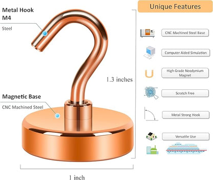 Neosmuk Magnetic Hooks, Heavy Duty 85lb+ Strong Magnet Hook for Cruise Cabins, Cruise Ship Essentials for Hanging, Metal Wall Refrigerator Hangers (Bronze, 10 Pack)