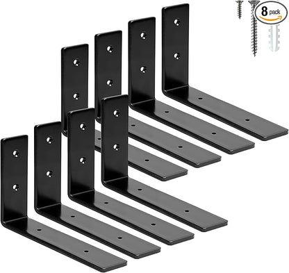 ELSKER&HOME Shelf Brackets 6 Inch, 8 Pack Floating Shelf L Brackets for Shelves Support, Black Metal Heavy Duty Shelf Brackets for DIY Decorative