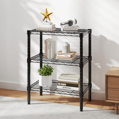 DUMOS 3-Tier Metal Wire Storage Shelves, Adjustable Standing Storage Rack Shelf, Heavy Duty Steel Shelving Unit Organizers for Kitchen Bathroom Pantry Garage, 23.3" W×13.4" D×30" H, Black