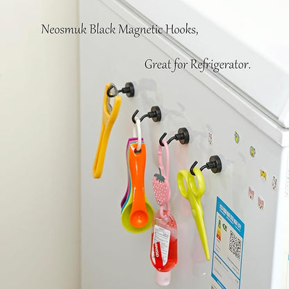 Neosmuk Magnetic Hooks, Heavy Duty 40lb+ Strong Magnet Hook for Cruise Cabins, Cruise Ship Essentials for Hanging, Metal Wall Refrigerator Hangers (Black, 10 Pack)