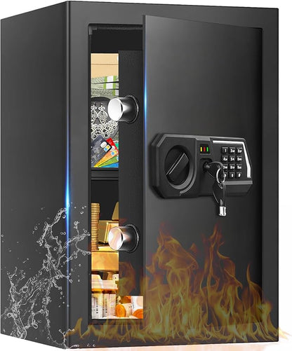 3.4 Cub Large Safes for Home Use, Digital Home Safe Box Fireproof Waterproof with Programmable Keypad, Spare Keys and Removable Shelf, Anti-Theft Fire Proof Document Box Money Safe for Valuables