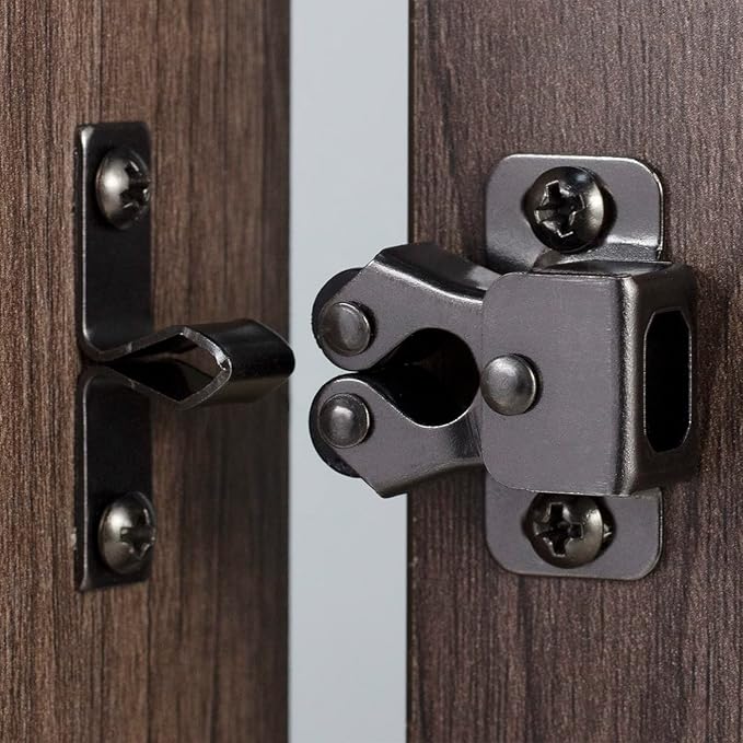 2 PCS Cabinet Latch Double Roller Catch Hardware for Cupboard Closet Cabinet Door Latches and Catches, Black Nickel