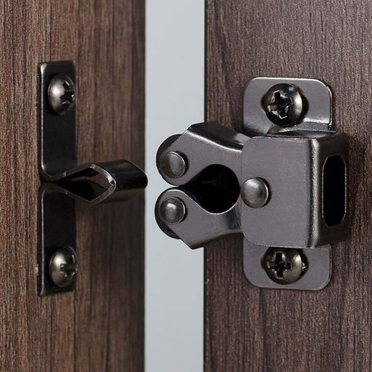 2 PCS Cabinet Latch Double Roller Catch Hardware for Cupboard Closet Cabinet Door Latches and Catches, Black Nickel