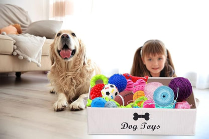 Geyecete Large dog toy bin dog toy box storage box - Foldable Fabric Trapezoid Organizer Boxes with Handle, Collapsible Basket for Dog Toys (Beige-DOG)