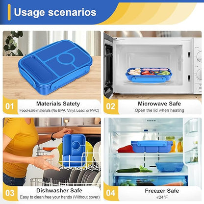 Bento Box Adult Lunch Box Kids,Lunch Containers for Adults/Kids/Toddler,5 Compartments Bento Lunch Box with Sauce Vontainers,Microwave & Dishwasher & Freezer Safe,BPA-Free (Navy)