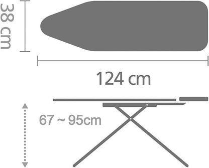 Brabantia Size B Ironing Board (49x15 in) 7 Height Options, Adjustable Steam Iron Rest Holder (Ecru) Non-Slip Feet, Anti-Collapse Child Locks