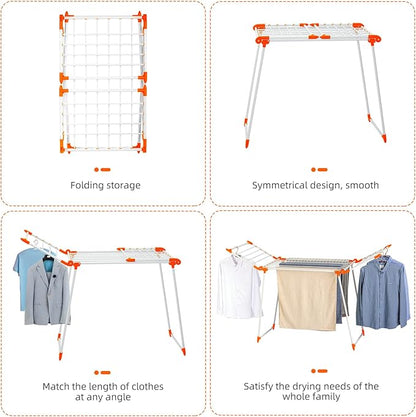 Clothes Drying Rack, Gullwing Laundry Rack, Collapsible, Space-Saving Laundry Rack, with Bonus Sock Clips, for Clothes, Towels, Linens, Indoor/Outdoor, Orange