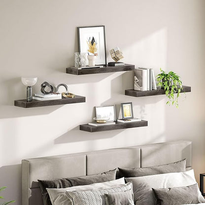 HOOBRO Floating Shelves for Wall, Wall Mounted Shelf Set of 2, 23.6" Hanging Shelf with Invisible Brackets, for Wall in Bathroom, Bedroom, Toilet, Kitchen, Living Room, Office, Charcoal Gray BC60BJ01