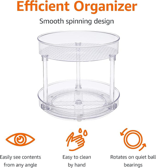 Amazon Basics Lazy Susan Turntable Organizer for Spices and Condiments, 9" Diameter, 2 Tier, Clear